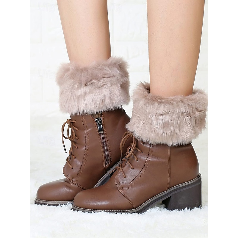 Faux Fur Boot Cuff Warmers – Cozy Knit Boot Socks with Fluffy Top, Winter Fashion Accessories for Women4