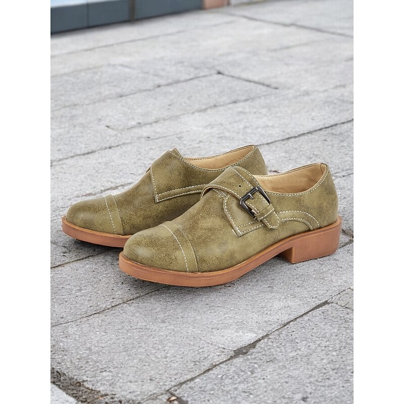 Women's Vintage Buckle Strap Oxford Shoes – Comfortable Low Heel Faux Leather Flats for Casual and Formal Outfits3