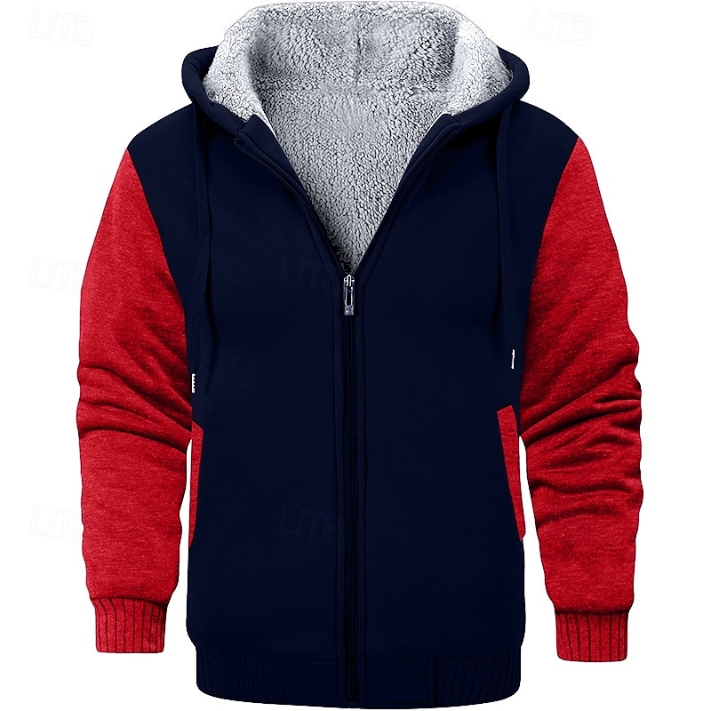 Men's Hoodie Full Zip Hoodie Fleece Hoodie Fleece lined Hoodie Wine Red Black Red Navy Blue Light Grey Hooded Plain Sports & Outdoor Daily Holiday Polyester Streetwear Cool Casual Winter Spring2