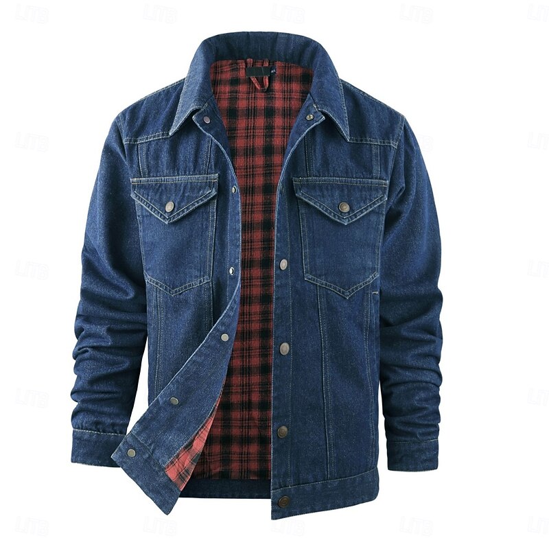 Men's Trucker Jacket Shirt Jacket Denim Jacket Button Winter Spring &  Fall Vintage Western Style Black Brown Green Dark Blue Light Blue Jacket4