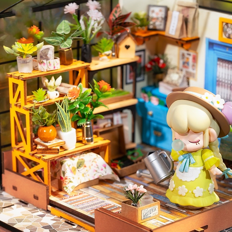 DIY Miniature House Kit Greenhouse Tiny House Kit for Adults to Build Mini House Making Kit with Furniture Halloween/Christmas Decorations/Gifts for Family and Friends (Greenhouse)2