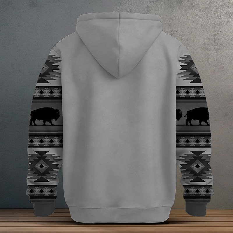 Men's Tribal Fleece Hoodie Hoodies Fashion Ethnic Long Sleeve Hooded Streetwear Brown Green Drawstring Fall Winter Designer4