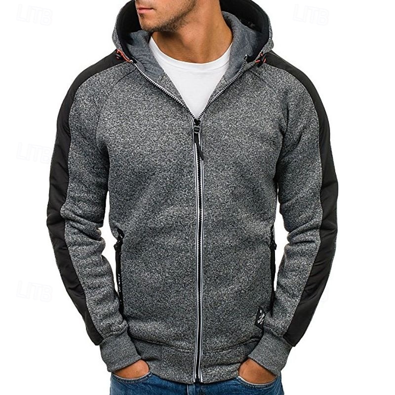 Men's Full Zip Hoodie Zip Up Hoodie Zip Hoodie Sweatshirt Black Light Grey Dark Gray Hooded Color Block Zip Up Zipper Pocket Sports & Outdoor Daily Weekend Polyester Vintage Cool Casual Fall & Winter