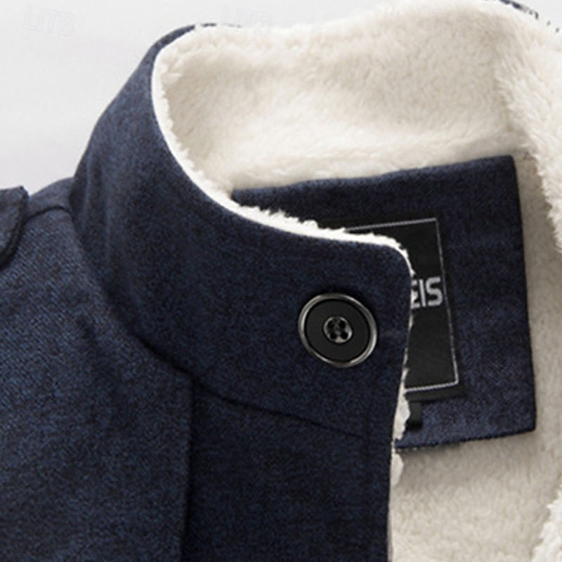 Men's Winter Jacket Fleece Jacket Casual Jacket Daily Vacation Thermal Warm Pocket Fleece Fall & Winter Plain Fashion Streetwear Stand Collar Regular Khaki Light Grey Dark Blue Dark Gray Jacket2