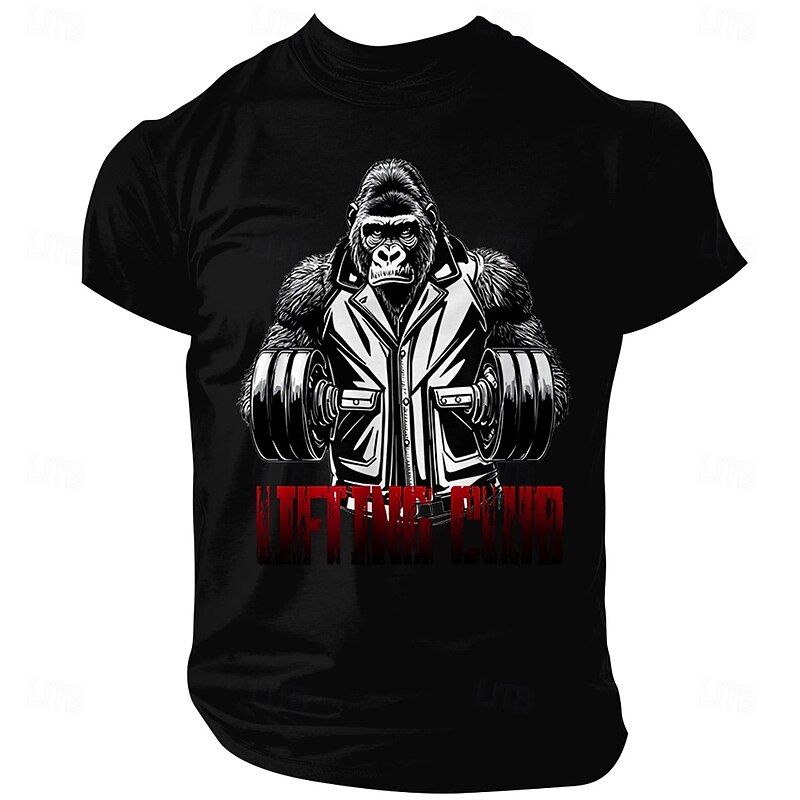 Men's T-Shirt with Gorilla Lifting Club Graphic - Short Sleeve Weightlifting Fitness Tee