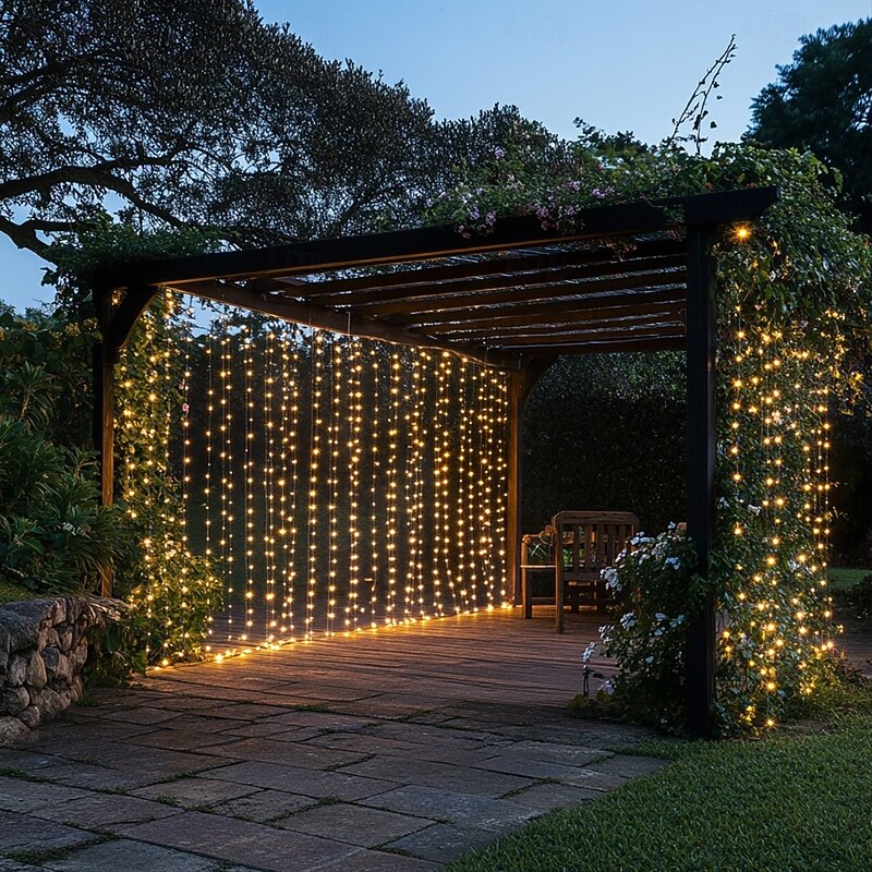 1PC 3x3M IP44 Waterfall Curtain LED Fairy String Light, Meteor Shower Rain Lights for Christmas, Window, Colorful Icicle Decor Lighting with EU/US Plug AC110V-240V3