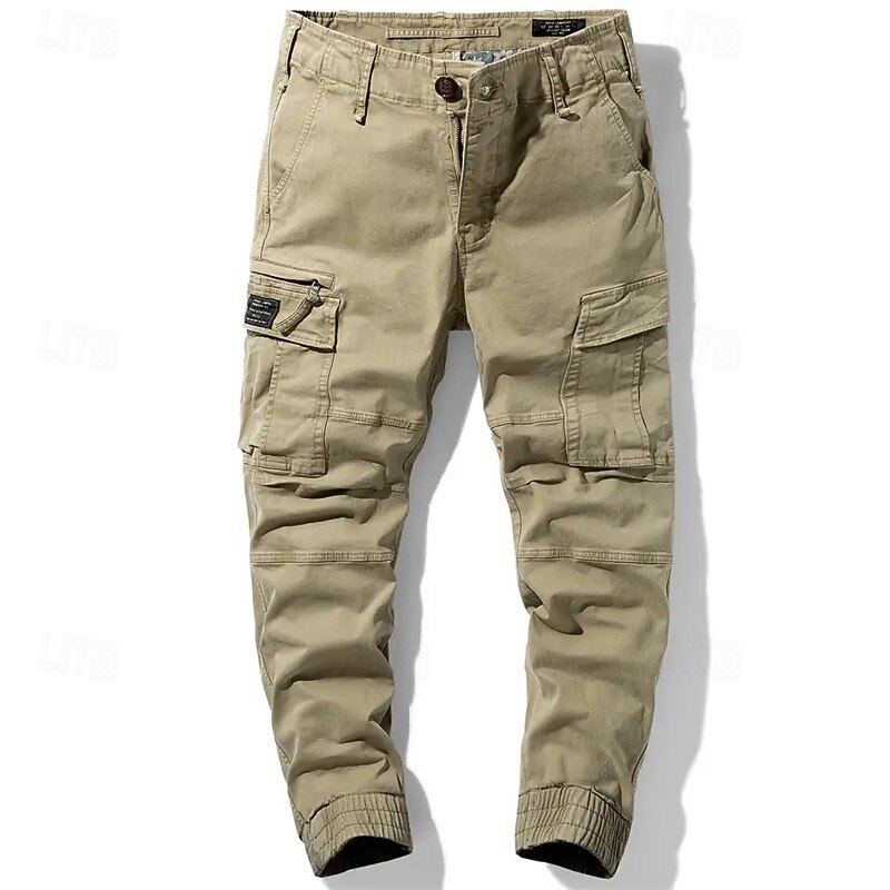 Men's Cargo Pants Trousers Buttons Multi Pocket Plain Quick Dry Moisture Wicking Full Length Outdoor Daily Camping & Hiking Fashion Classic Black Khaki2