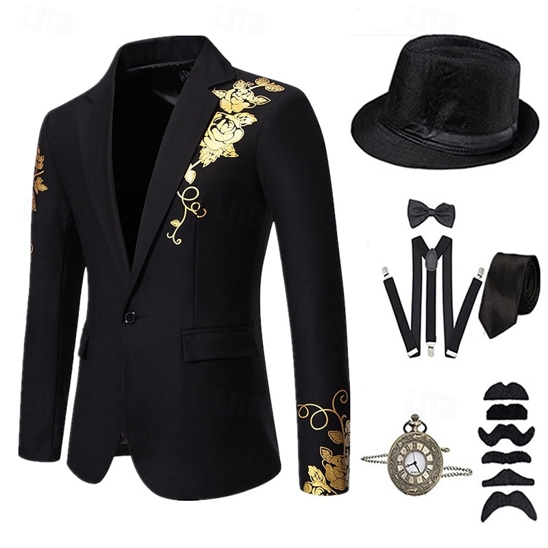 Retro Vintage Roaring 20s 1920s Outfits Waistcoat Accesories Set Gentleman Fancy Dress Men's Halloween Carnival New Year Party / Evening Masquerade New Year Eve Adults' Cravat Coat Vest All Seasons4