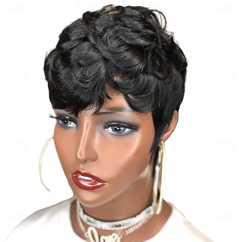 Pixie Wig Short Layered Natural Synthetic Wig with Bangs Short Black  Pixie Cut Hair Wigs For Women Short Wigs For Black Women3