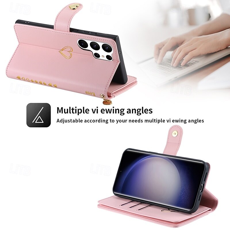 Phone Case For S25 S24 S24 FE S23 S22 S21 Ultra Plus A55 5G A35 5G A25 A15 Back Cover Wallet Case with Stand Holder Zipper with Wrist Strap Retro TPU PU Leather4