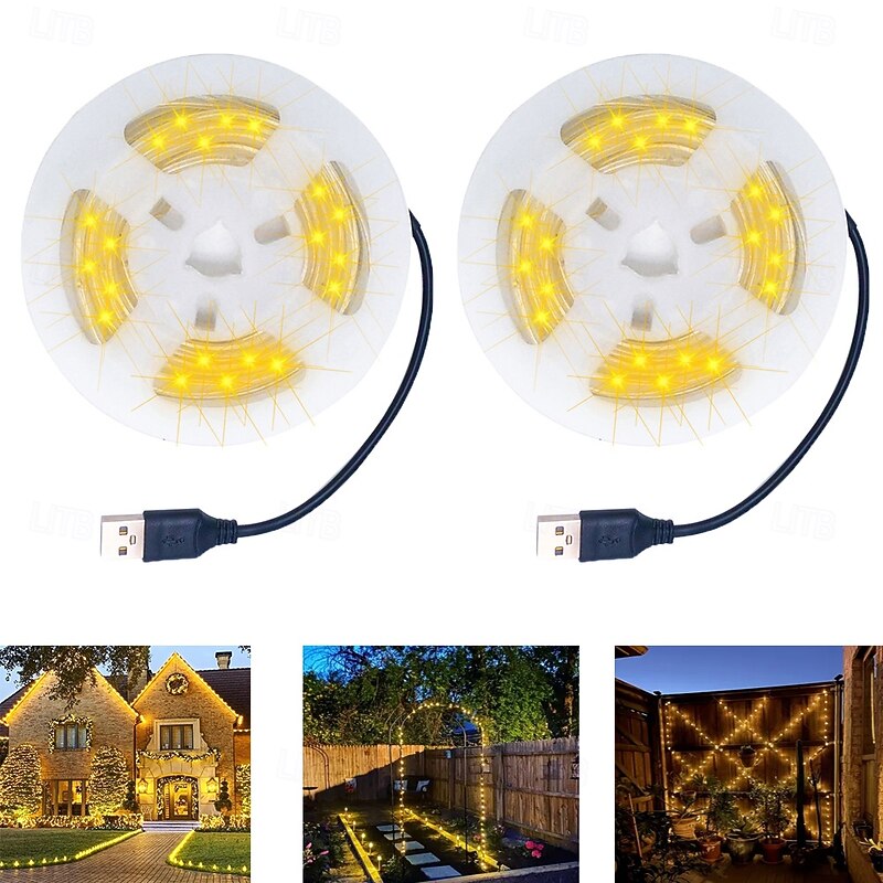 2pcs 20M LED String Lights, USB Fairy String Lights  400 LEDs Warm White, White, Blue Outdoor for Christmas Flexible Decoration2