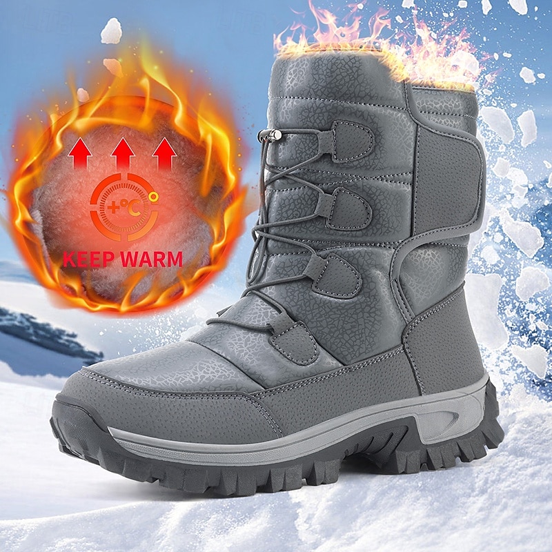 Men's Waterproof Insulated Winter Snow Boots with Velcro Strap and Rugged Sole - Warm Outdoor Footwear for Snowy and Cold Conditions2