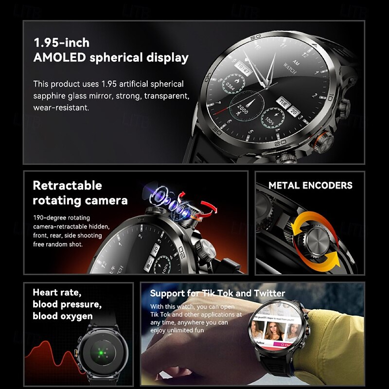 696 H19 Smart Watch 1.95 inch Smartwatch Fitness Running Watch Bluetooth Pedometer Call Reminder Sleep Tracker Compatible with Android iOS Men GPS Hands-Free Calls with Camera IP 67 52mm Watch Case4