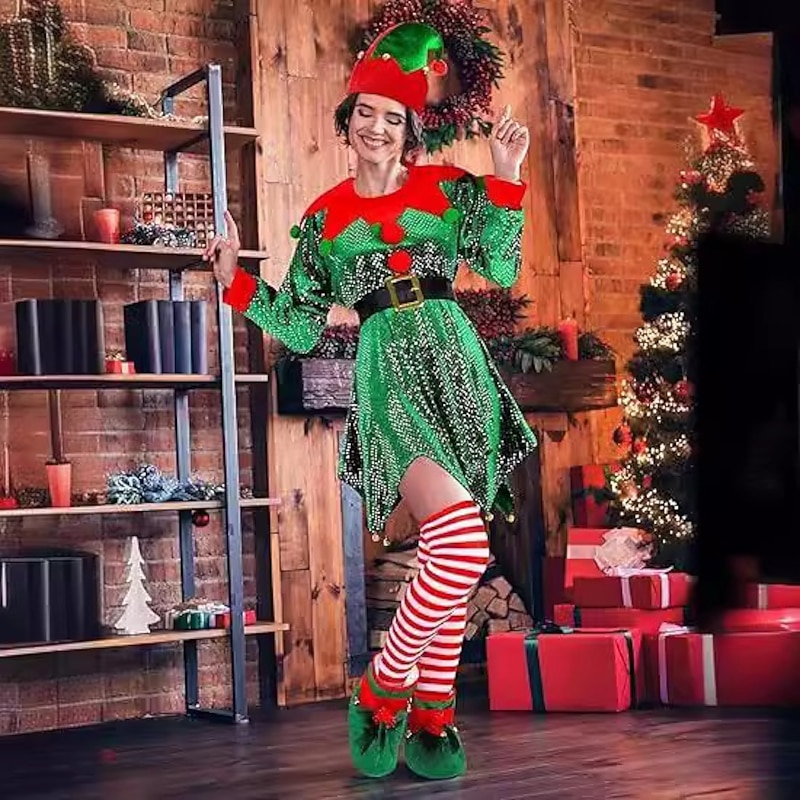 Santa Claus Mrs.Claus Outfits Fancy Costume Christmas Costume Women's Christmas Adults Christmas New Year Christmas Eve Christmas Party Dress Belt Shoes Hat2