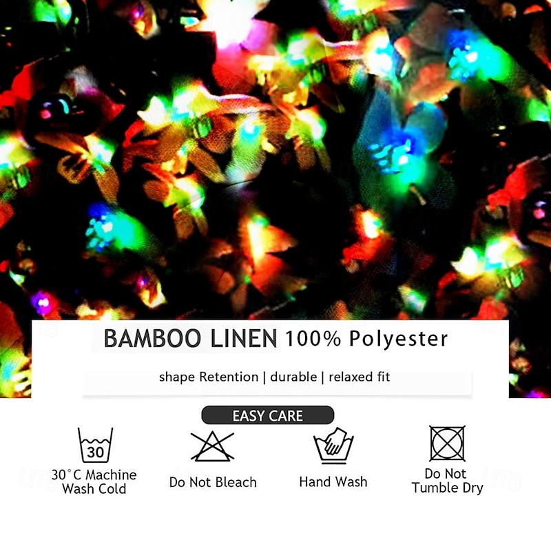 Christmas Men's Christmas Light Printed Shirts Sparkly Flash Hawaiian Button Up Beach Long Sleeve Party Evening New Years Eve Shirts Fall Winter Spring & Summer Collared Shirts 3D Print Thin Black3