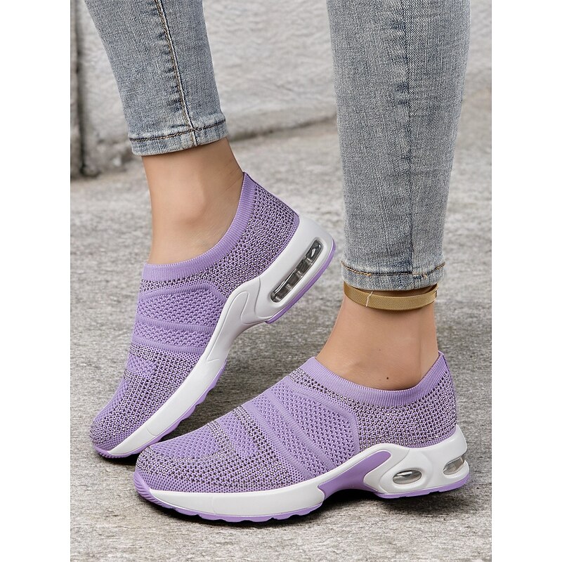 Women's Lightweight Purple Slip-On Sneakers with Rhinestone Detailing – Comfortable Air Cushion Sole for Walking and Casual Wear