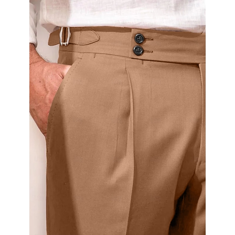 Men's Dress Pants Trousers Slacks Pleated Pants Suit Pants Pocket High Rise Plain Comfort Breathable Wedding Outdoor Daily Elegant Vintage Black White2