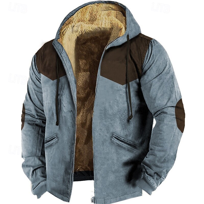 Men's Full Zip Hoodie Zip Up Hoodie Fuzzy Sherpa Fleece Jacket Fleece Hoodie Blue Brown Green Gray Hooded Graphic Zip Up Zipper Pocket Sports & Outdoor Daily Weekend Polyester Vintage Cool Casual4