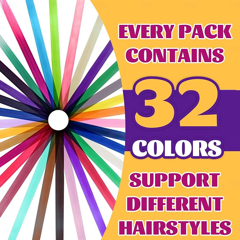 32 PCS Clip in Colored Hair Extensions for Girls Pretty Gift 20 Inches Rainbow Long Straight Hairpieces Synthetic,Halloween Cosplay Dress Up Fashion Party Christmas Birthday for Kids2