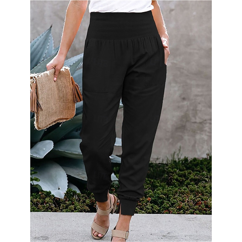 Women's Joggers Chinos Fashion Streetwear Full Length High Waist Plain Pocket High Cut Comfy Soft Comfortable Micro-elastic Outdoor Street Navy-blue Black Pink Green Spring &  Fall Regular Fit4