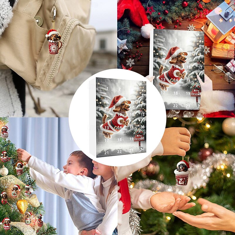2025 Christmas Advent Calendar 2D Acrylic Ornament Dachshund Ornament, Advent Countdown Calendar Collectible Funny Dog Set Pendant, 24 Days Of Christmas Advent Calendar3