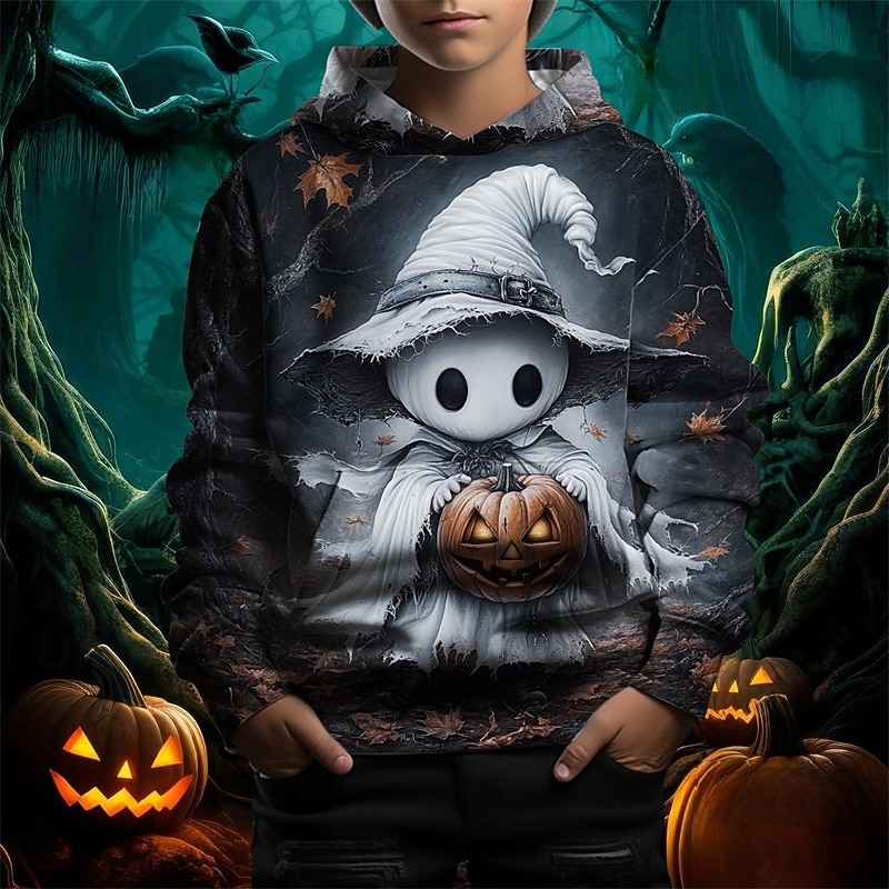 Boys 3D Graphic Pumpkin Ghost Hoodie Long Sleeve Spring Fall Fashion Streetwear Kids 4-12 Years Hooded Outdoor Casual Daily Regular Fit3