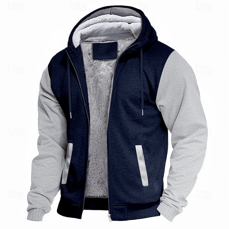 Men's Zip Hoodie Sweatshirt Fleece Hoodie Thick Hoodies Navy Blue+Light Gray Dark Gray+Black Black Red Navy Blue Hooded Plain Work Sports & Outdoor Casual Streetwear Basic Casual Spring & Fall4