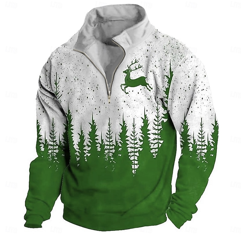 Christmas Men's Trees Deer Sweatshirts Sweatshirt Sweatshirt Zip Sweatshirt Quarter Zip Sweatshirt Long Sleeve Sweatshirt Half Zip Zip Quarter Zip Vacation Daily Party 3D Printing Christmas Vacation3