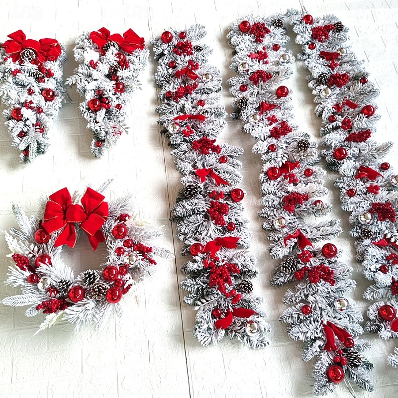 Christmas Flocking Wreath Garland Outdoor for Front Door Winter Wreath Window Wall Decoration Wreath Door Hanging Xmas Garland Decorations Christmas Wreath Rattan Upside Down2