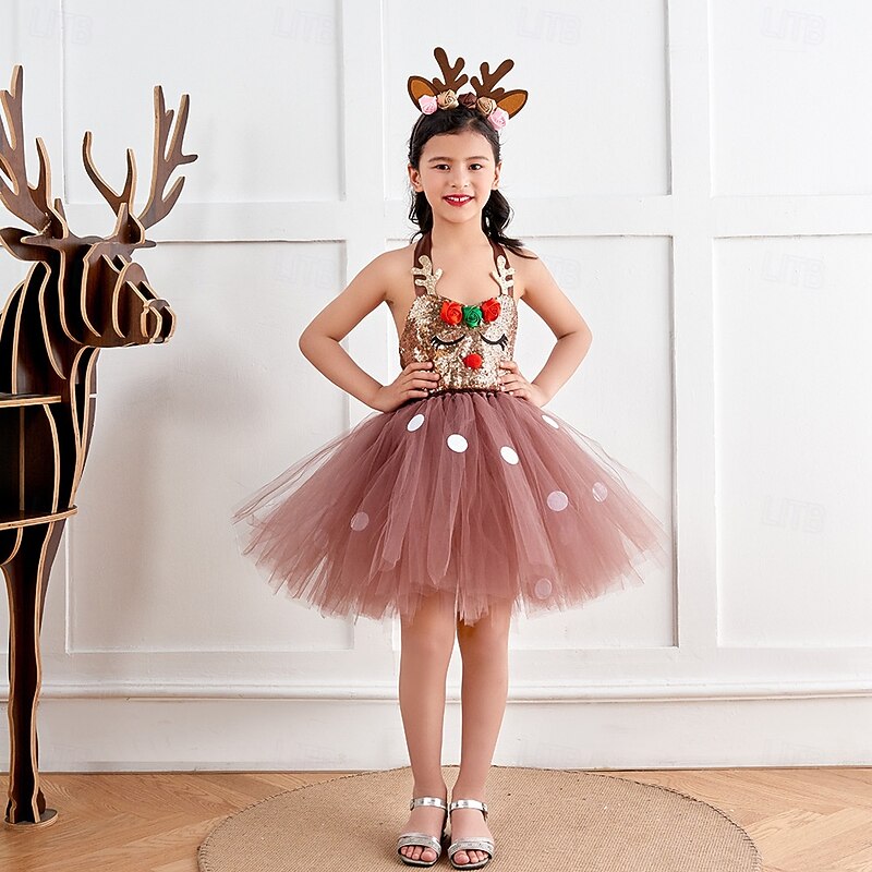 Reindeer Outfits Tutu Santa Suits Girls' Cosplay Costume Kid's Christmas New Year Christmas Eve Christmas Party Dress Headpiece2