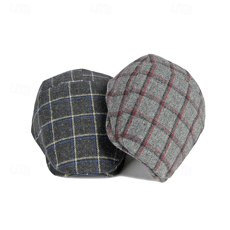 Men's Flat Cap Baseball Cap Military Cap Cadet Hat Red Blue Polyester Fashion Casual Street Daily Plaid Adjustable Sunscreen Breathable2