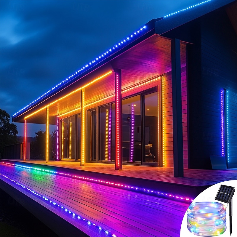 Solar Tube String Lights, 7/12/20M with 50/100/200 LEDs, 8 Modes Waterproof Outdoor LED Copper Wire Lights Christmas for Garden, Wedding, Party, Xmas Decor3