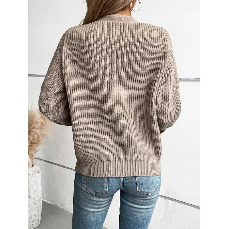 Women's Cardigan Casual Pure Color V Neck Knitted Long Sleeve Regular Tops Knit Daily Black Pink Fall Winter2