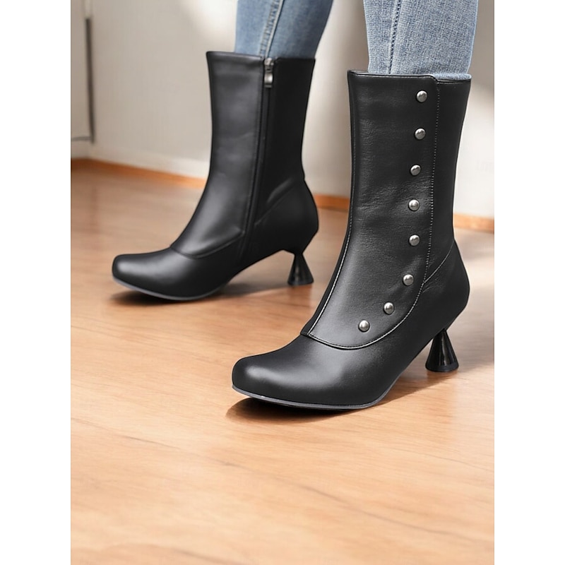 Women's Vintage Two-Tone Ankle Boots with Button Detailing and Low Heel – Retro Style Zipper Closure Boots for Fall and Winter Fashion 13