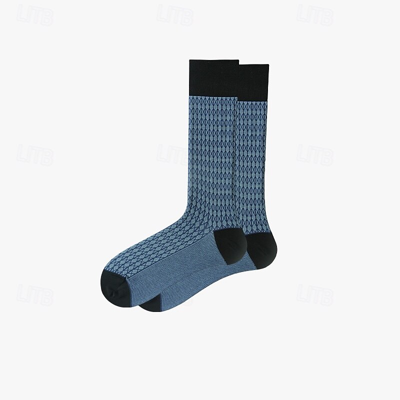Men's 1 Pair Socks Blue Green Color Plaid Plaid Checkered Geometry Formal Wedding Anniversary Thin Spring &  Fall Knitwear Elegant3