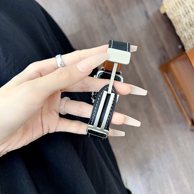 Leather Band Compatible with Apple Watch band 38mm 40mm 41mm 42mm 44mm 45mm 49mm Women Magnetic Clasp Adjustable Genuine Leather Strap Replacement Wristband for iwatch Ultra 2 Series 9 8 7 SE 6 5 4 34