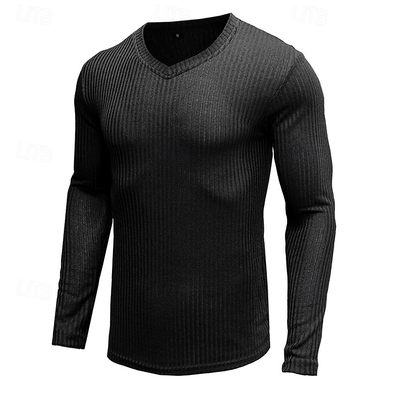 Men's T Shirt Muscle Shirt Ribbed Knit tee Tee Top Long Sleeve V Neck Summer Plain Pit Strip Fashion Designer Basic V Neck Vacation Street Going out Black White Top Tee for Men4