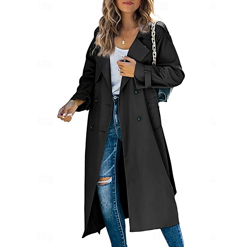 Women's Casual Jacket Work Button Solid Color Windproof Fashion Loose Fit Outerwear Long Sleeve Fall Black S4
