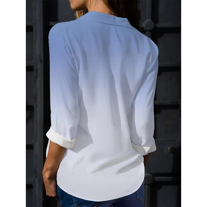 Women's Shirt Button Down Tunic Shirt Collar Long Sleeve Ombre Casual Regular Tops Work Daily s Print Blue Spring Fall Winter2