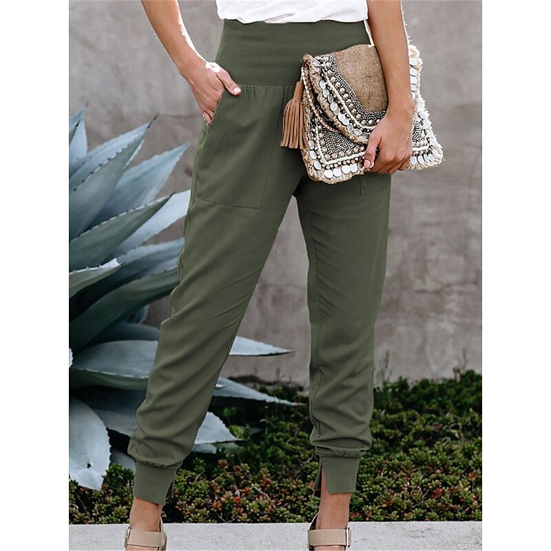 Women's Joggers Chinos Fashion Streetwear Full Length High Waist Plain Pocket High Cut Comfy Soft Comfortable Micro-elastic Outdoor Street Navy-blue Black Pink Green Spring &  Fall Regular Fit