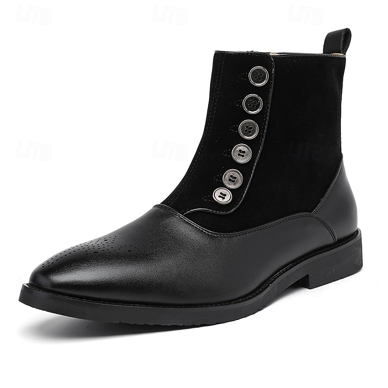 Men's Two-Tone Faux Leather Button Boots – Vintage Victorian Style Ankle Boots for Formal and Casual Occasions 30