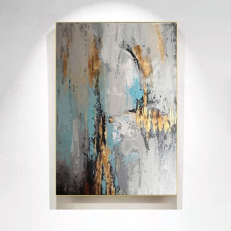 Handpaint Green Minimalism Painting Beige Wall Art Large White Abstract Gold Foil Oil Painting On Canvas Home Decor For Living Room No Frame4