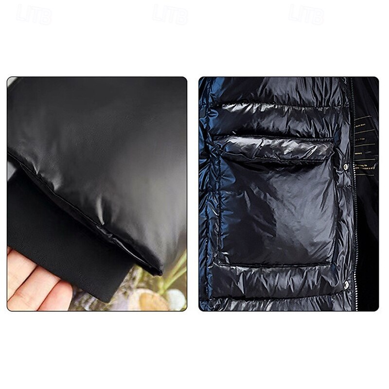 Kids Boys' Down Coat Hoodie Jacket Puffer Jacket Outerwear Solid Color Long Sleeve Pocket Coat Outdoor Daily Basic Black Fall Winter 5 years+4