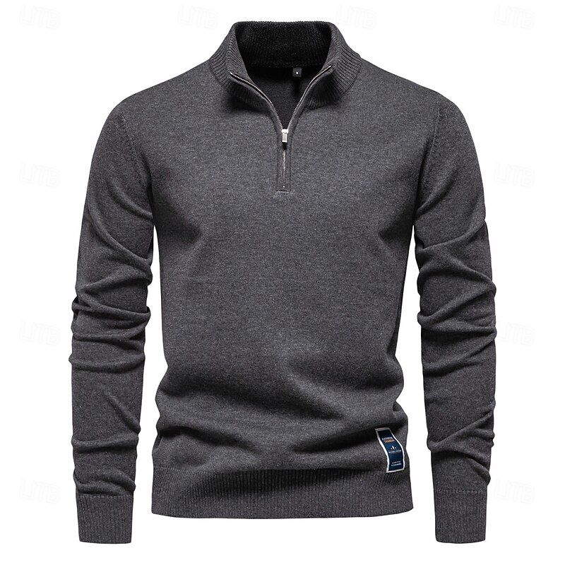 Men's Sweater Zip Sweater Ribbed Knit Regular Zipper Solid Color Rolled collar Knitwear Daily Outdoor Sports & Outdoor Clothing Apparel Spring &  Fall Navy Blue Green2