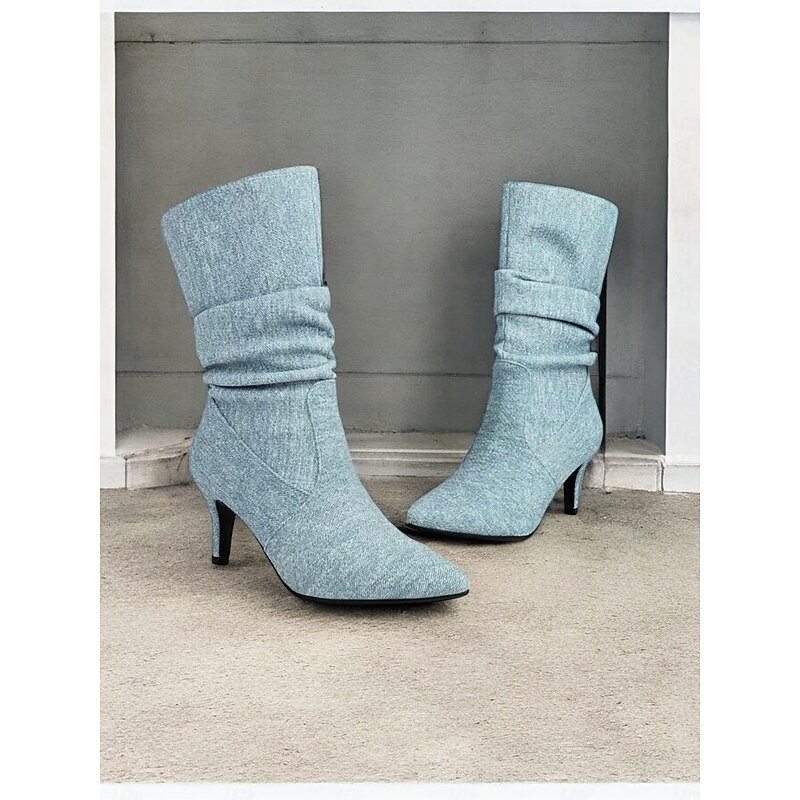 Women's Beige Slouch Mid-Calf Boots with Pointed Toe and Kitten Heel – Chic Fall Fashion for Casual and Dressy Occasions2