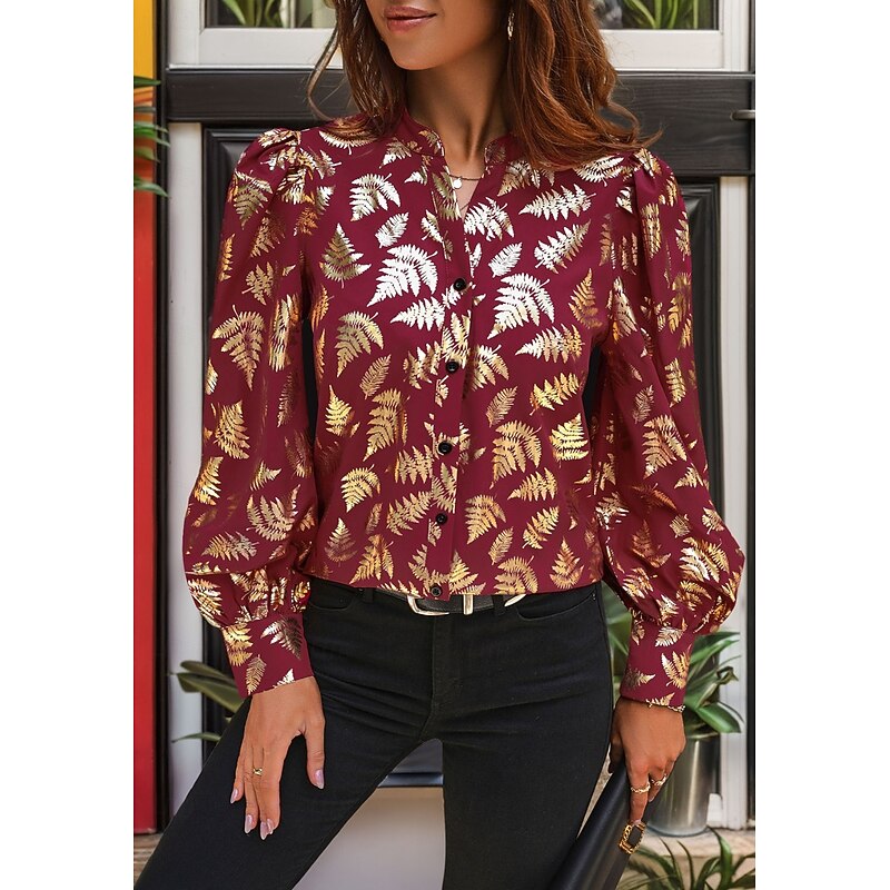 Women's Shirt Elegant Long Sleeve V Neck New Year Work Wine Spring Fall Winter3
