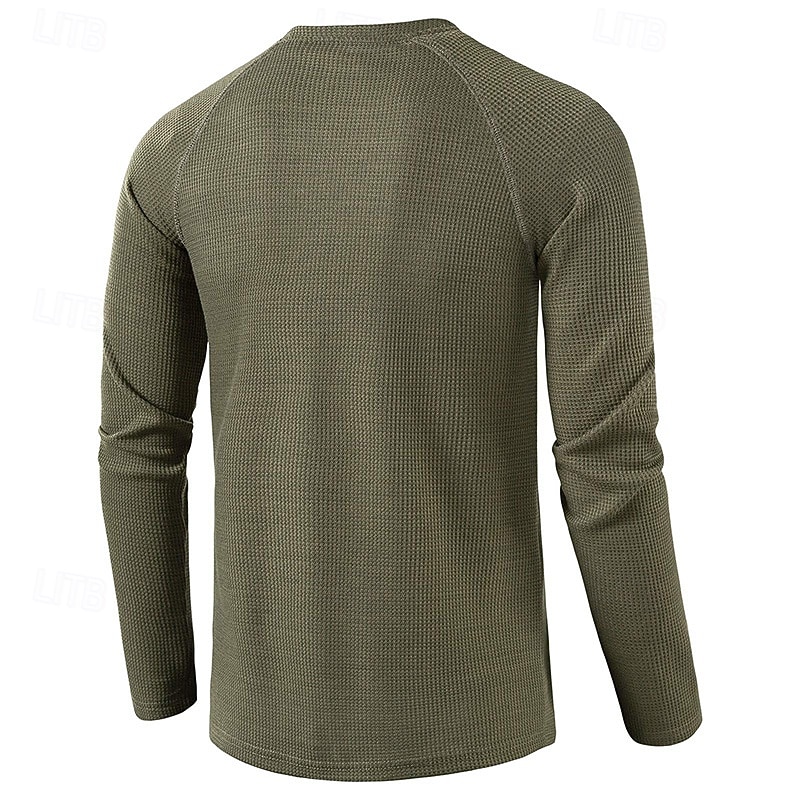 Men's T shirt Waffle Henley Shirt Henley Shirt Tee Top Long Sleeve Shirt Plain Henley Street Vacation Long Sleeve Knitting Clothing Apparel Fashion Designer Basic4