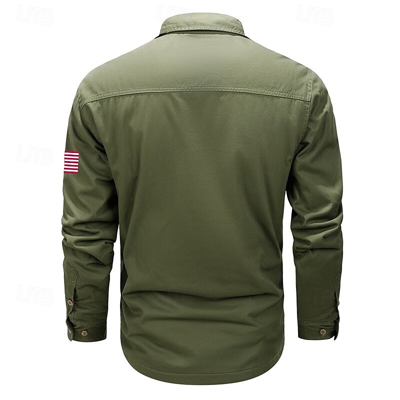 Men's American US Flag Work Shirt Western Shirt Cargo Shirt Long Sleeve Casual Sports & Outdoor Going out Fall Winter Turndown Print Black Army Green Khaki4