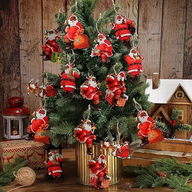 27pcs Christmas Wooden Ornaments, Xmas Tree Pendant Decoration - Vintage African American Santa Holiday Tree Decor4