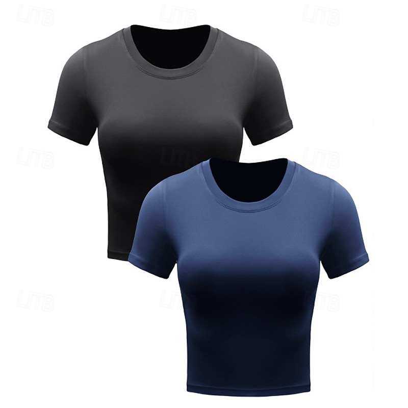 Women's Running T-Shirt Crop Top Short Sleeve Tee Tshirt Casual Athleisure Solid Colored Quick Dry Soft Breathable Gym Workout Walking Jogging Sportswear Activewear Black White Pink